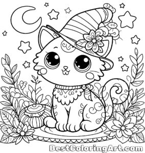 Magic Cat Coloring Page