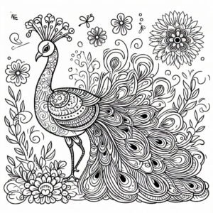 Majestic peacock coloring page