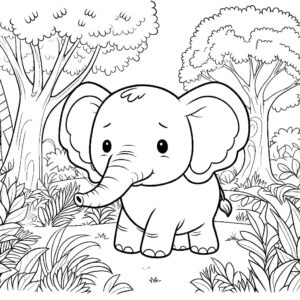 Simple elephant in the jungle coloring page