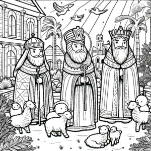 three kings with sheep