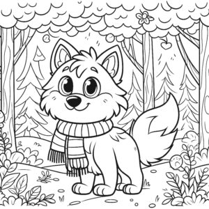 Wolf in a scarf coloring page