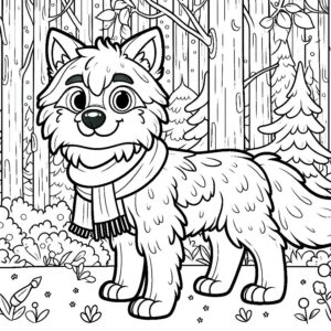 funny wolf with scarf coloring page