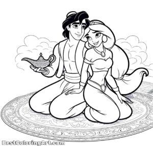 Aladdin and Jasmina on the flying carpet
