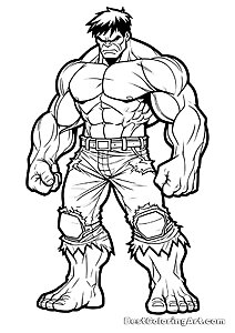 Line art of Hulk standing powerfully, ready for action.