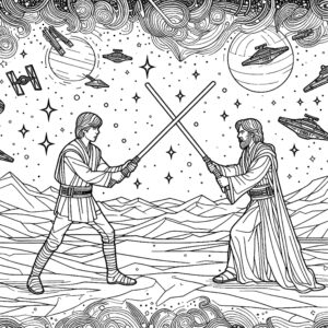 Lightsaber battle between Jedi and Sith
