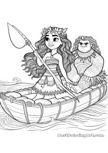 Moana and Maui on the boat