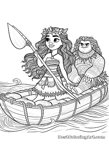 Moana and Maui on the boat