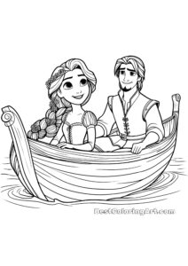 Rapunzel and Flynn on a boat