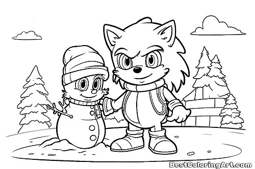 Sonic with a snowman