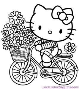 hello kitty on a bike with flowers