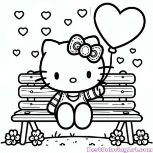 simple hello kitty on the bench
