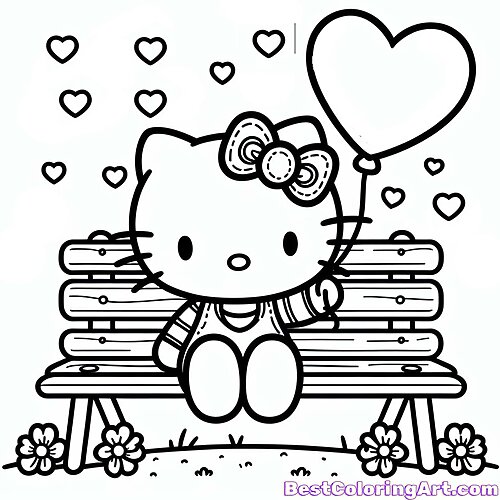 simple hello kitty on the bench