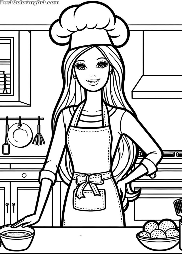 Barbie in the kitchen Coloring Pages - Printable & Free PDFs