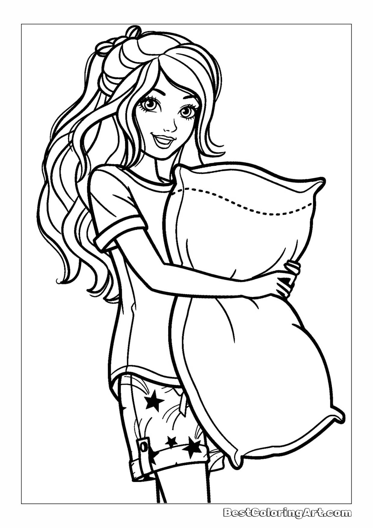Barbie with a pillow - Barbie coloring page - Printable & Free PDFs