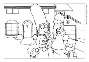 The Simpsons family in front of the house